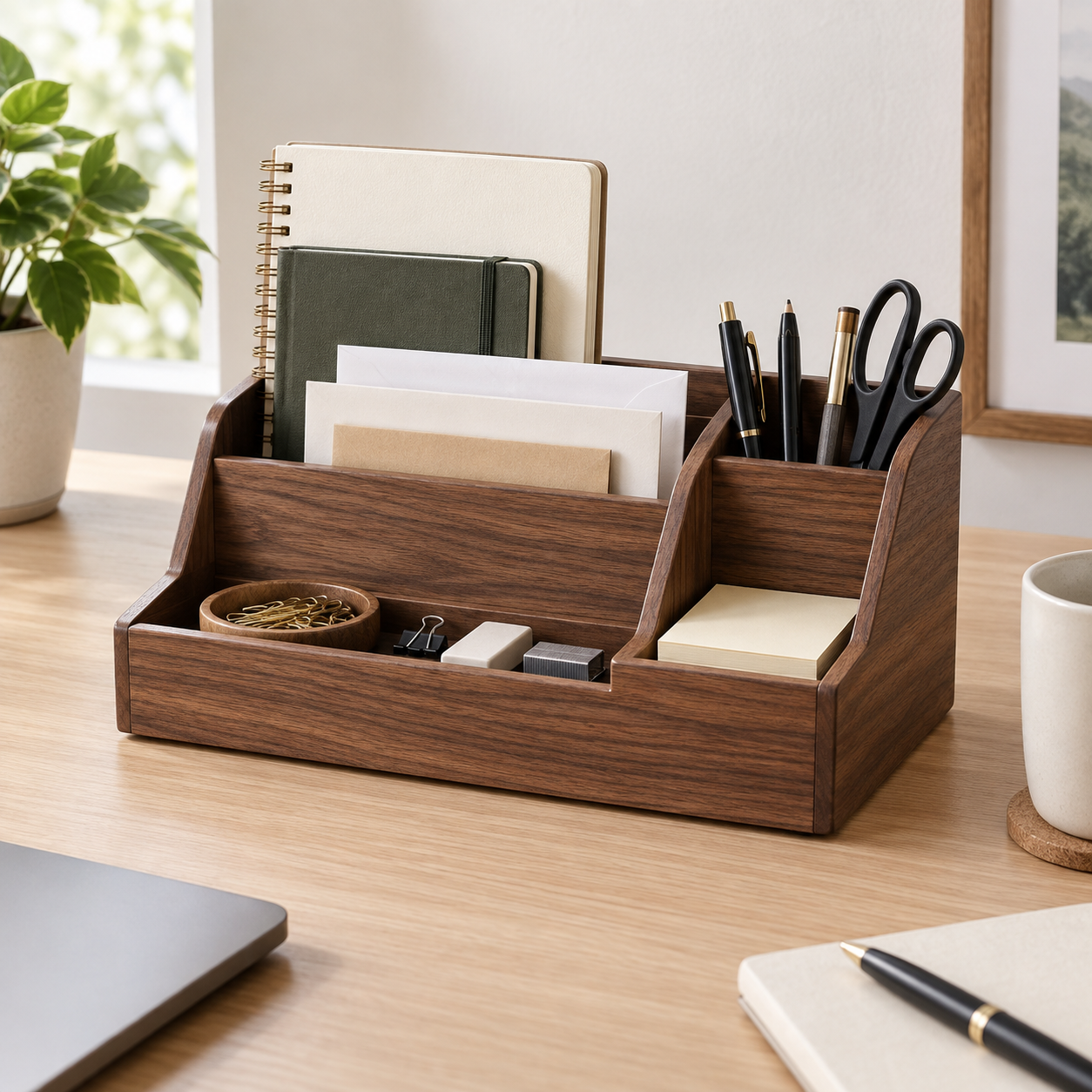 Walnut desktop organizer