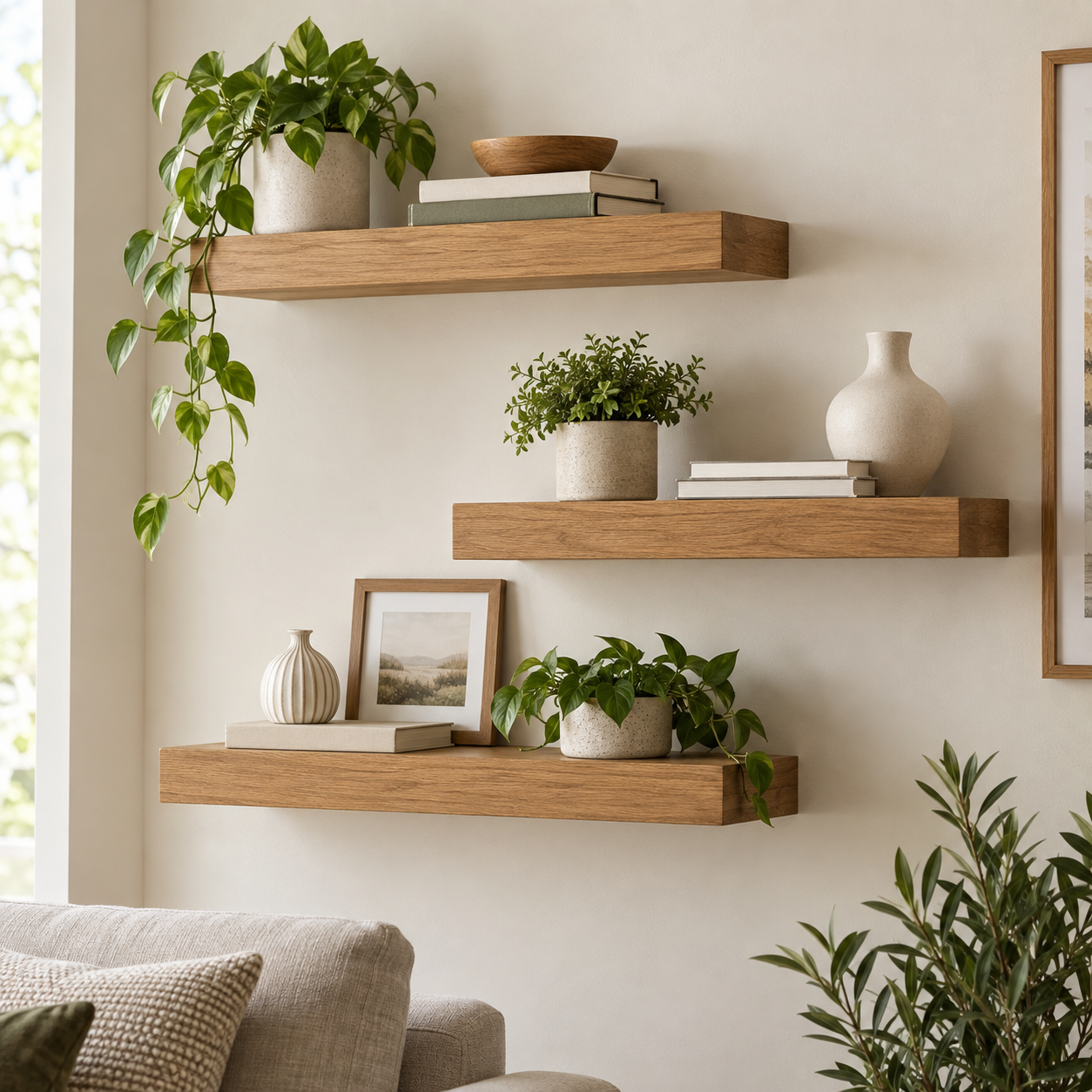 Floating wood shelf set