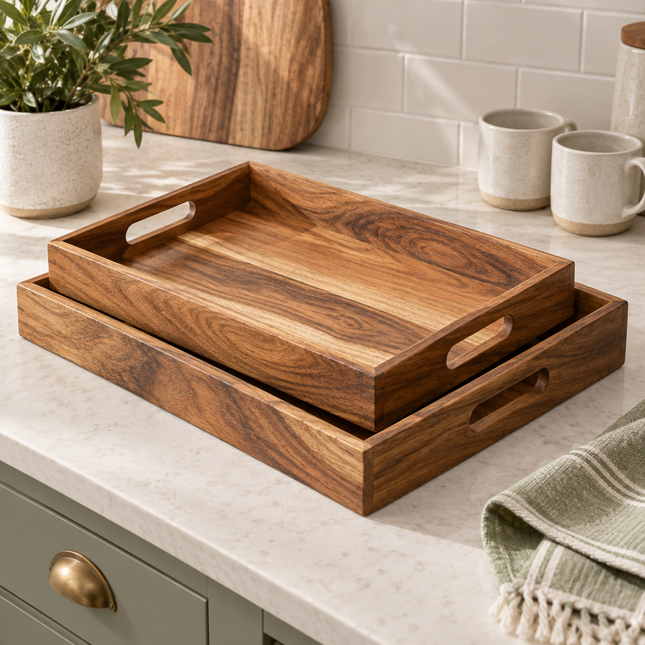 Wood serving tray set